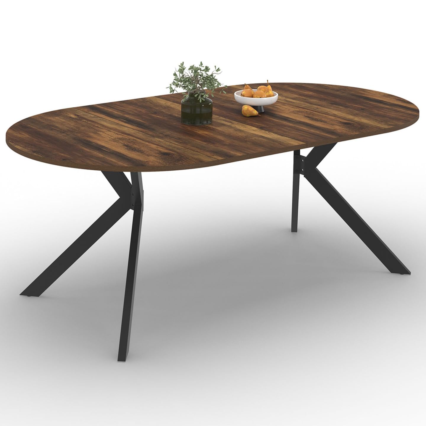 IDMarket – Mesa de comedor extensible redonda Alix 4-10 personas, pie araña negro y bandeja madera oscura Hawkins 110-200 cm