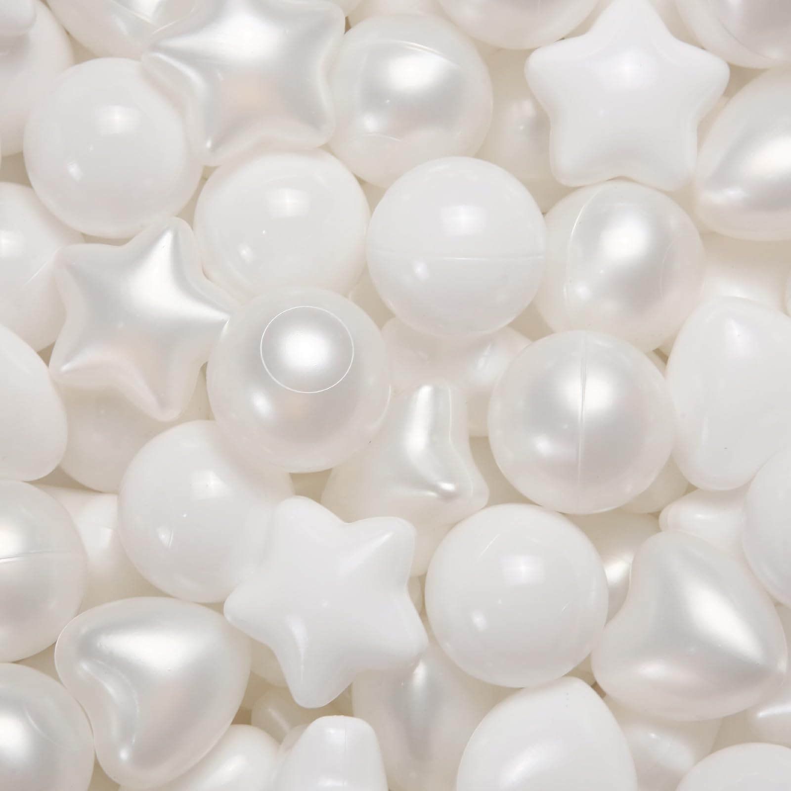 GOGOSO Ball Pit Balls 100 200 500 Pcs,Plastics Balls for Baby Toddlers Kids, Stars Hearts Shape for Pool,Play Tent,Party (Pearl White, 100)