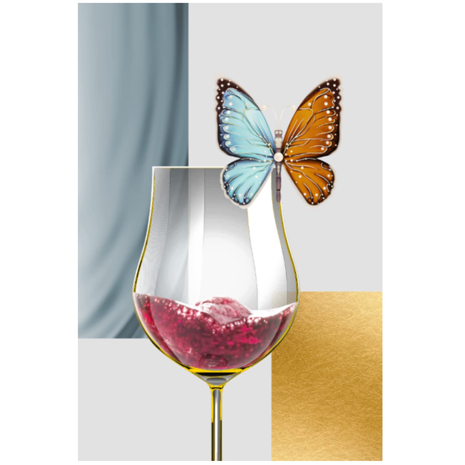 Cuadros abstractos para pared, diseño de mariposas, copas de vino, carteles e impresiones en lienzo, cáliz para decoración de sala de estar, 50 x 70 cm, marco interior de 3