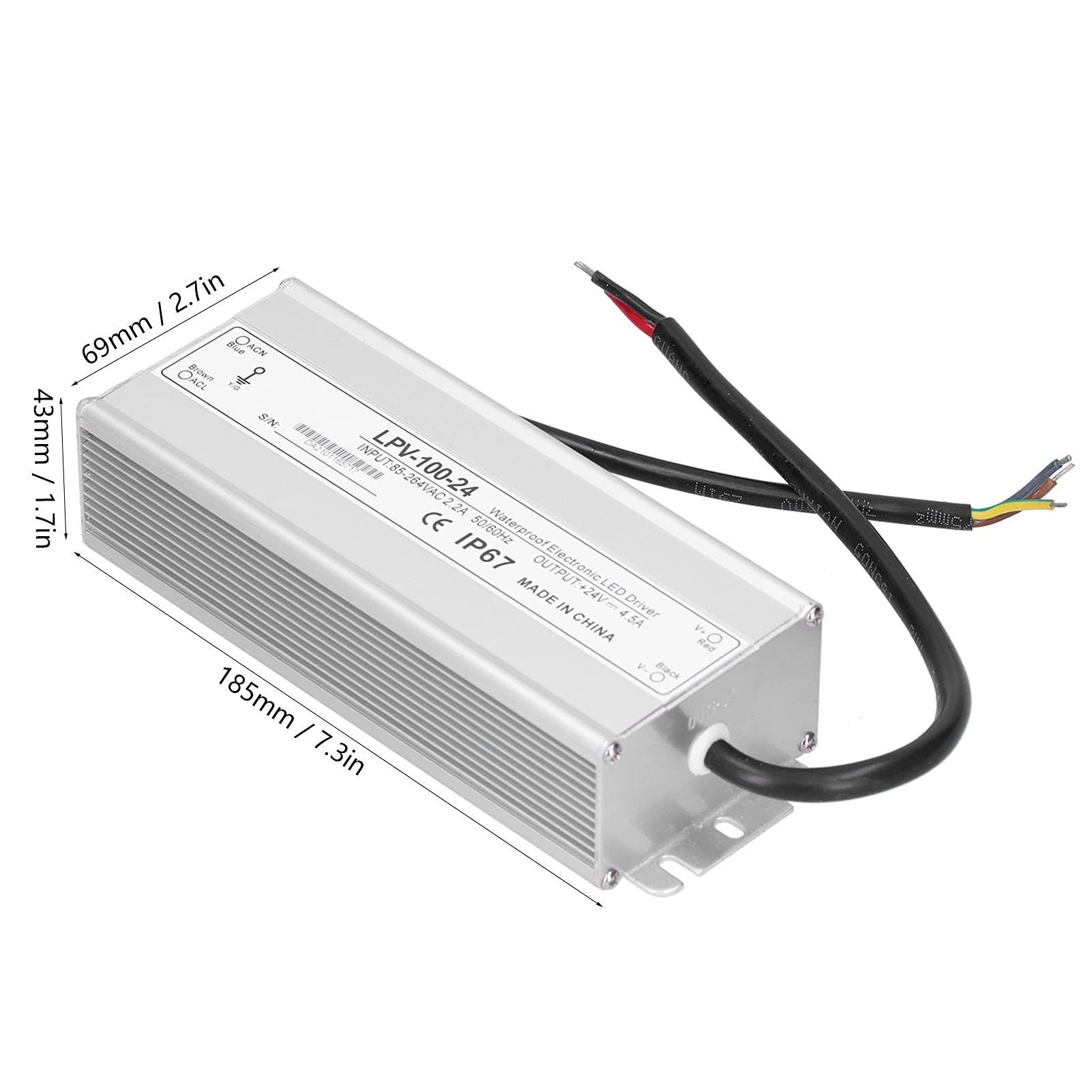 Alimentatore LED da 100 W 24 V CC IP67 impermeabile Alimentatore switching a uscita singola LPV-100-24 per strisce luminose a LED, luci esterne
