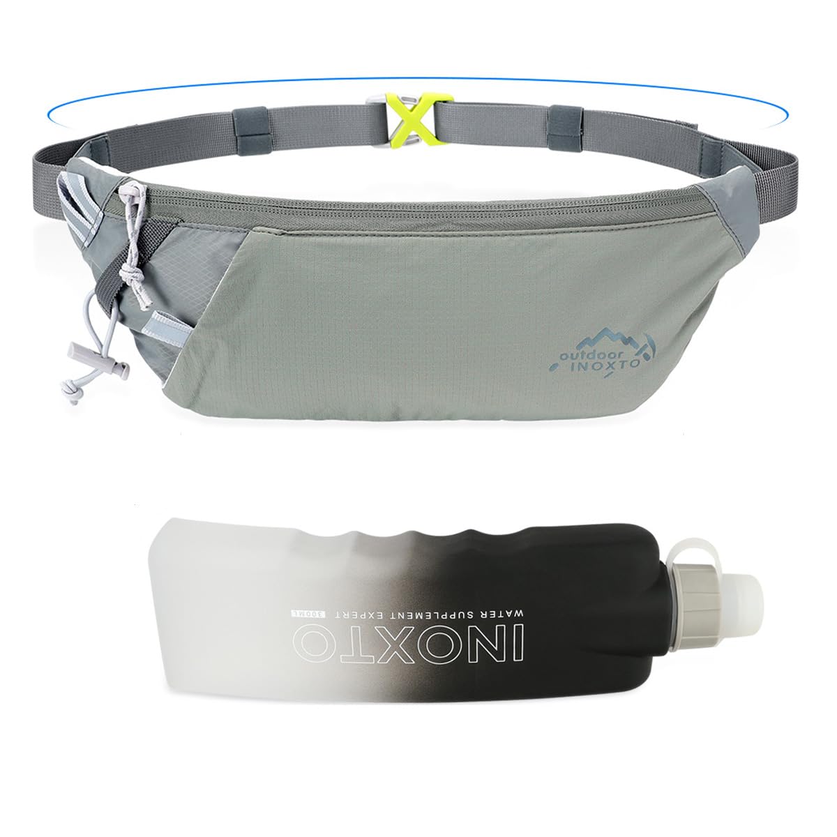 INOXTO Slim Running Belt Fanny Pack for Women and Men Sports Waist Bag Pack with 300ml Water Bottle for Running Walking Cycling Hiking Reflective