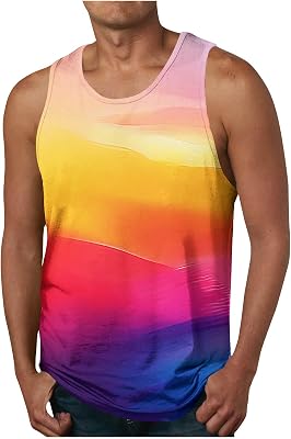 💎 86% MEGA DEAL! KOG Tank Top Herren Sport Tanktop Sommer Muskelshirts Ärmelloses Wandershirt Tie-Dye Muster Oberteil Baumwolle Junge T-Shirt Training Tee T-Shirt Männer Basic Tshirts Lässig Streetwear Unterhemd