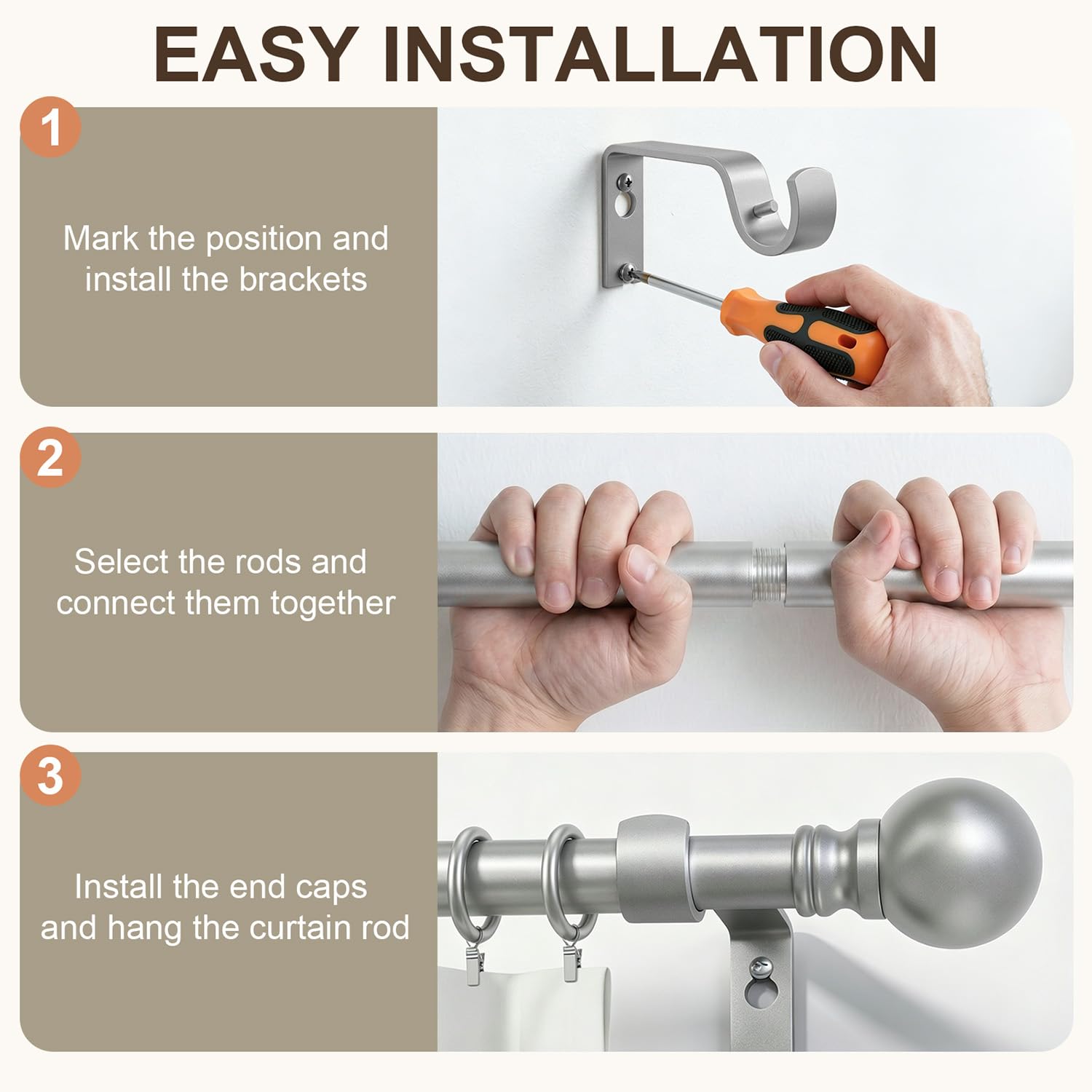 Modern Silver Curtain Rods - Elegant Window Hardware -7 Modern Silver Curtain Rods - Elegant Window Hardware -7