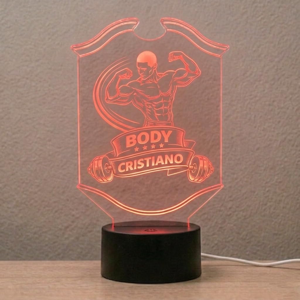 Lampada LED Bodybuilding Personalizzata con Nome, 7 Colori per Palestra e Fitness, Regalo Sportivo per Uomo Donna, Idea Regalo per Bodybuilder, Personal Trainer, Atleti e Appassionati di Gym