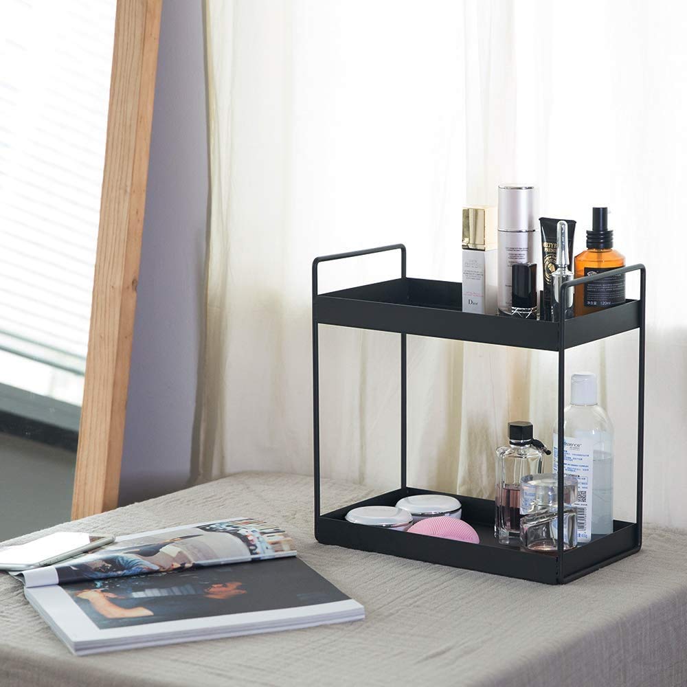 Estantería de 2 niveles para cocina, estante para especias, estante de ducha, almacenamiento de baño, encimera, estante para debajo del armario, organizador para almacenamiento de cosméticos y