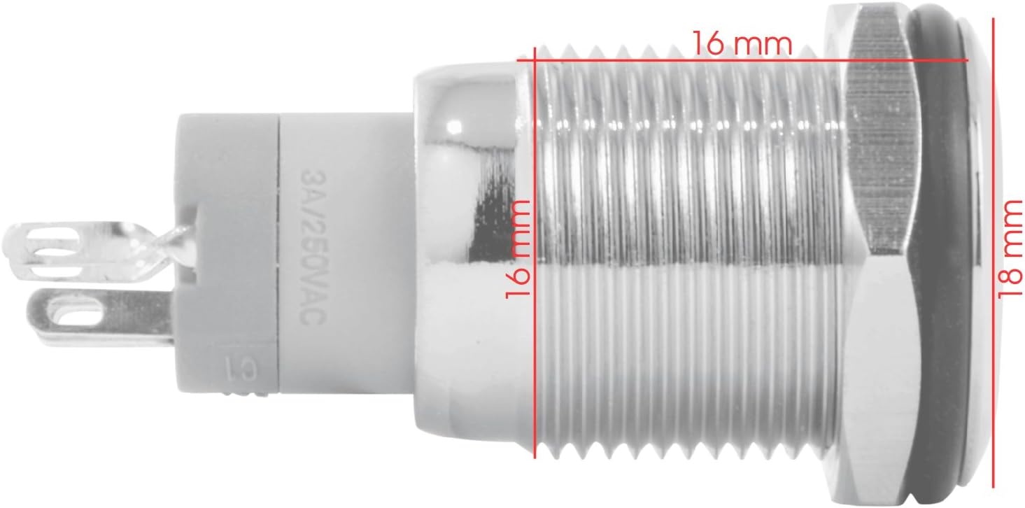 Super Sale 🛒 JacobsParts Latching Maintained Pushbutton ON/Off Switch Circular Metal Silver with Blue Power Symbol Light fits 5/8 (16mm) Diameter Panel Cutout Hole