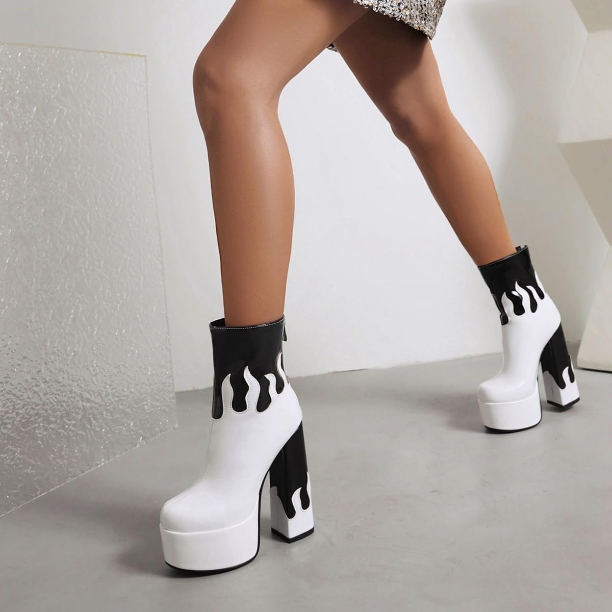 Women's Chunky Platform High Heel Ankle Boots Zipper Round Toe Fashion Evening Party Dressy Short Booties