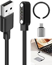 Magnetic USB Charging Cable 2FT for PLA-UD Note AI Voice Recorder Replacement 7.62mm 4Pin Charger Cable for 4-pin Interface Bone Conduction Headphones Includes Magnetic Ring and USB Type-C Adapter