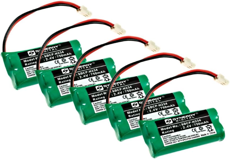 Synergy Digital Cordless Phone Battery, Compatible with GP GP75AAAH2BMJZ Cordless Phone Combo-Pack Includes: 5 x SDCP-H334 Batteries