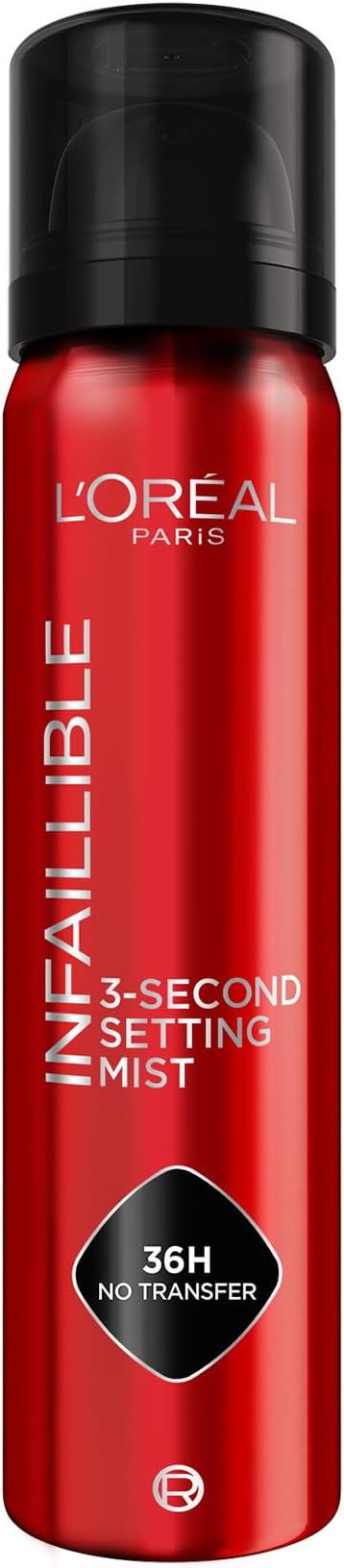 L'Oréal Paris Setting Spray, Infallible 3-Second Makeup Setting Spray Mist for Face, Up To 36 Hour Makeup Wear, Fixing Spray, Waterproof and Sweatproof, Transfer-proof and Non-sticky 75ml