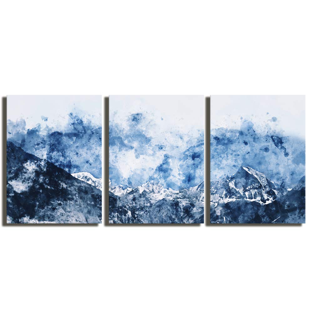 Youshion ArtAbstract Canvas Wall for Living Room Modern Blue Mountains Print Poster Picture works Bedroom Bathroom Kitchen Decor 3 Pieces Framed Ready to Hang