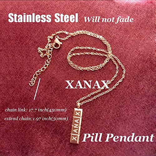 Pill Necklace,Womens Girls Small Pill Capsule XANAX ID Bar Pendant Stainless Steel Necklace Jewelry3