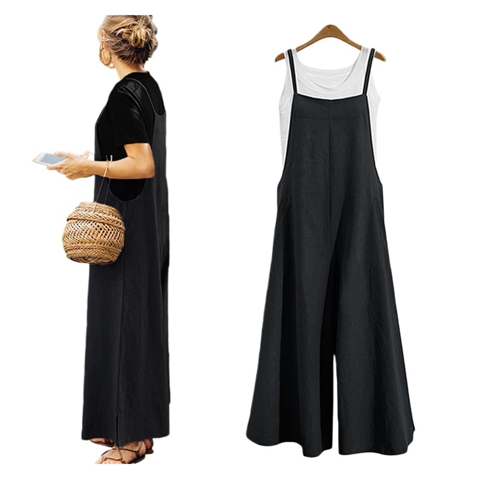 RRYPBOVG Jumpsuits For Women Women Breathable Sleeveless Loose Long Jumpsuit(Color 3,4XL)