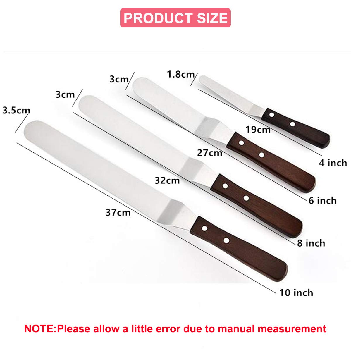 Set di 4 spatole professionali per glassa, in acciaio inox, con manico in legno, per decorare torte, glassare dolci e cupcake