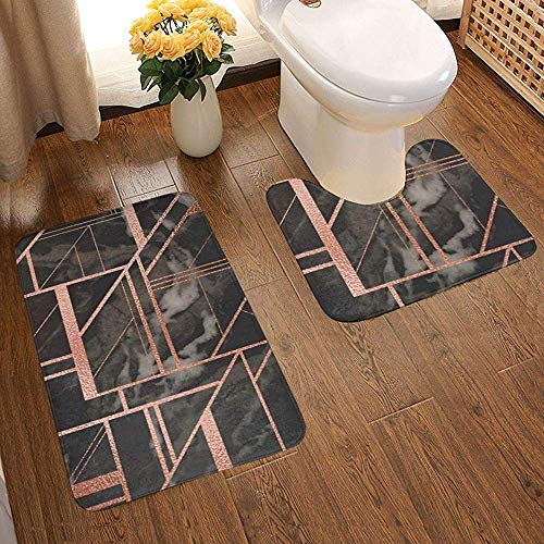 GABRI Bathroom Rug Mat Set 2 Piece,Extra Soft and Absorbent Rugs, Mat + Contour,Rose Gold and Black Marble