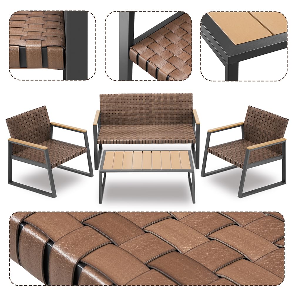 BAKAJI Set Salotto da Giardino in Polyrattan Effetto Simil Pelle con Tavolo, Due Poltrone e Divanetto, Salottino per Esterni, Divano, Sedie e Tavolino Resistente ai Raggi UV Terrazzo (Senza Cuscini)