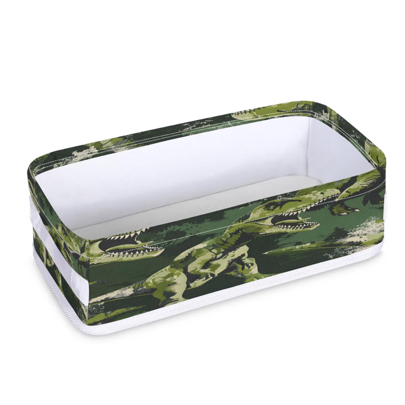 Tablerazzi Toilet Tank Topper Paper Basket with Handle, Camouflage Cool Dino Bathroom Storage Basket for Organizing, Small Fabric Storage Bins for Bathroom Decor