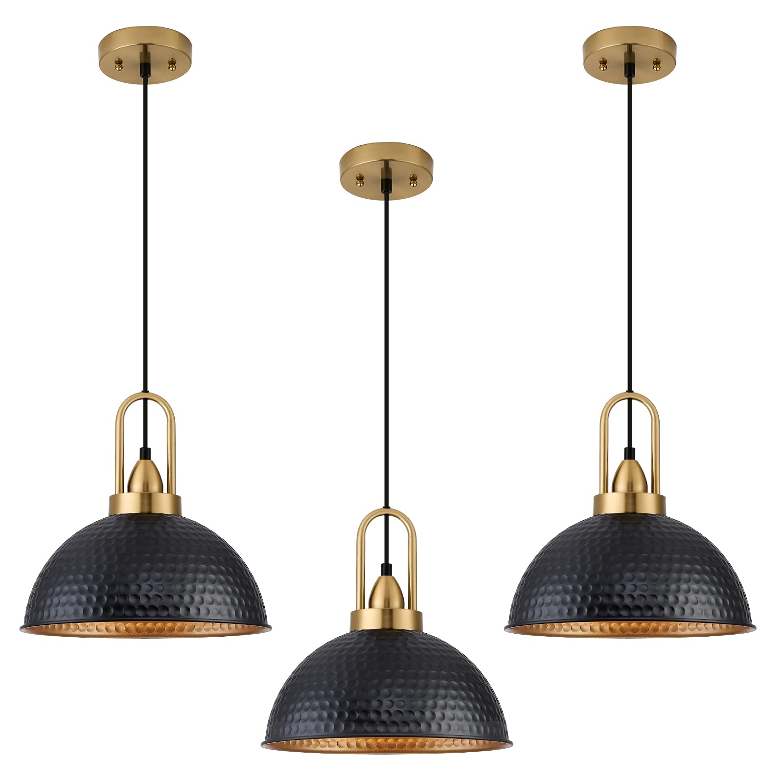 Photo 1 of ALAISLYC Black Pendant Lights Kitchen Island Industrial Adjustable Height Vintage Farmhouse Dome Hanging Light Fixtures for Barn, Dining Room 3 Packs