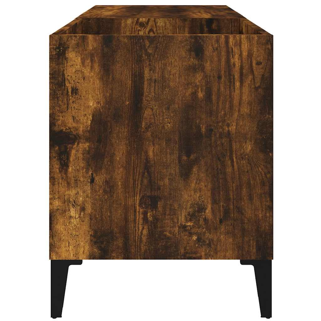 Hothingwell Szafka na płyty dębowa wędzona 84,5 x 38 x 48 cm z drewna inżynieryjnego, przestronna szafka gramofonowa z wytrzymałym blatem do przechowywania i eksponowania płyt winylowych LP, idealna