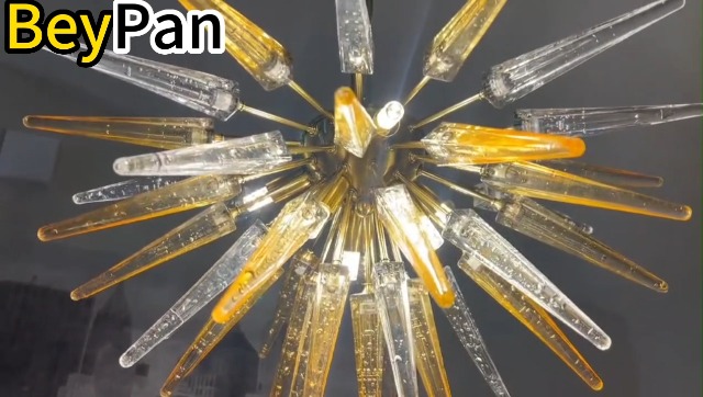BeyPan Aged Brass Murano Sputnik Chandeliers with Raindrop