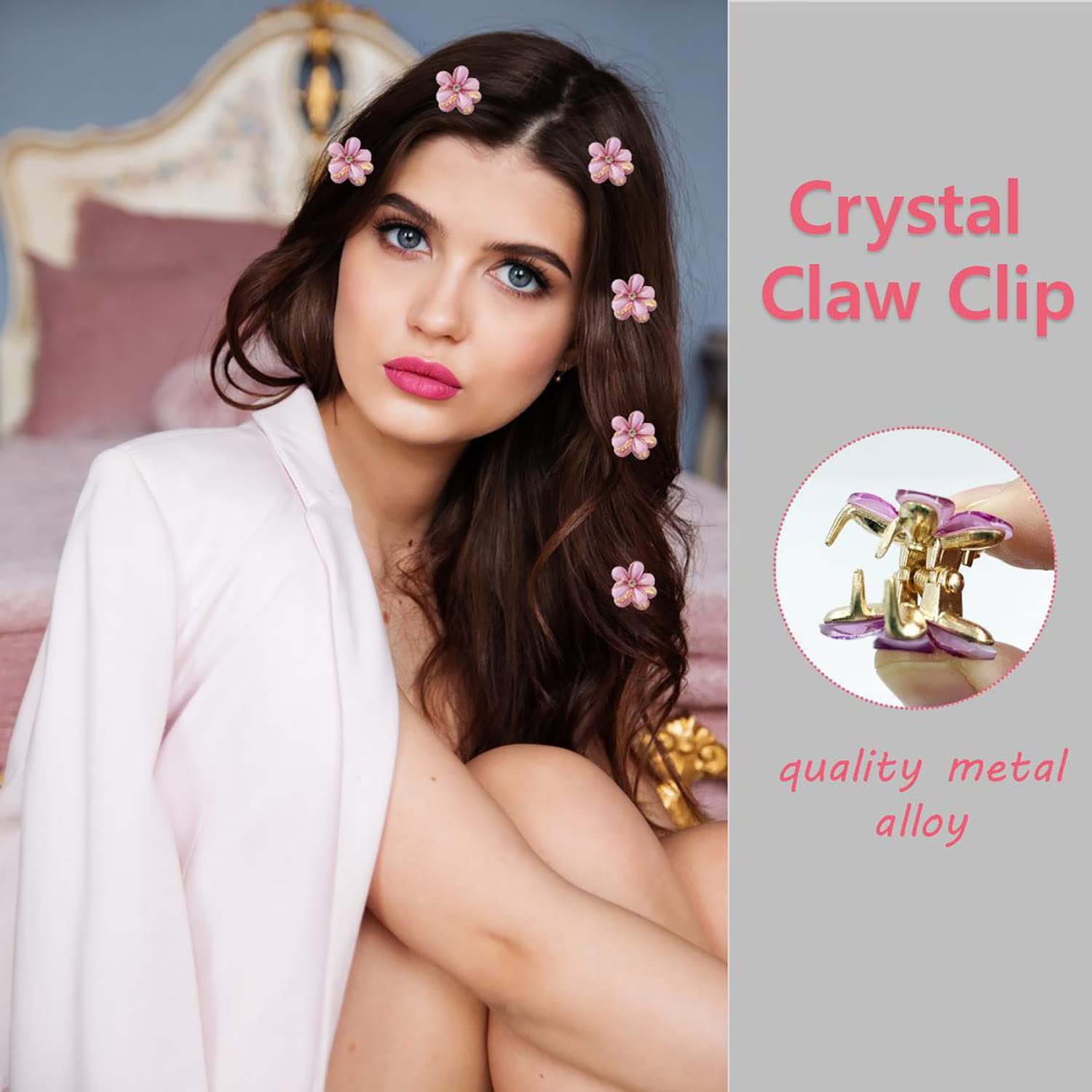 Crystal Pearls Floral Small Hair Barrette Clip Amazon.com : 20Pcs Mini Pearl Claw Clip Small Flower Metal  main image 4