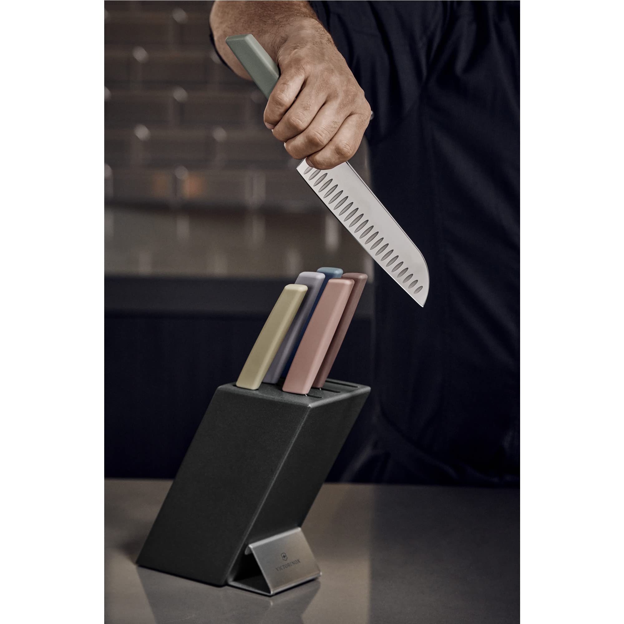 Image secondaire de Victorinox Swiss Modern Bloc à couteaux avec 6 couteaux Rempli, 6 pièces, rangement de couteaux de cuisine, en bois, multicolore
