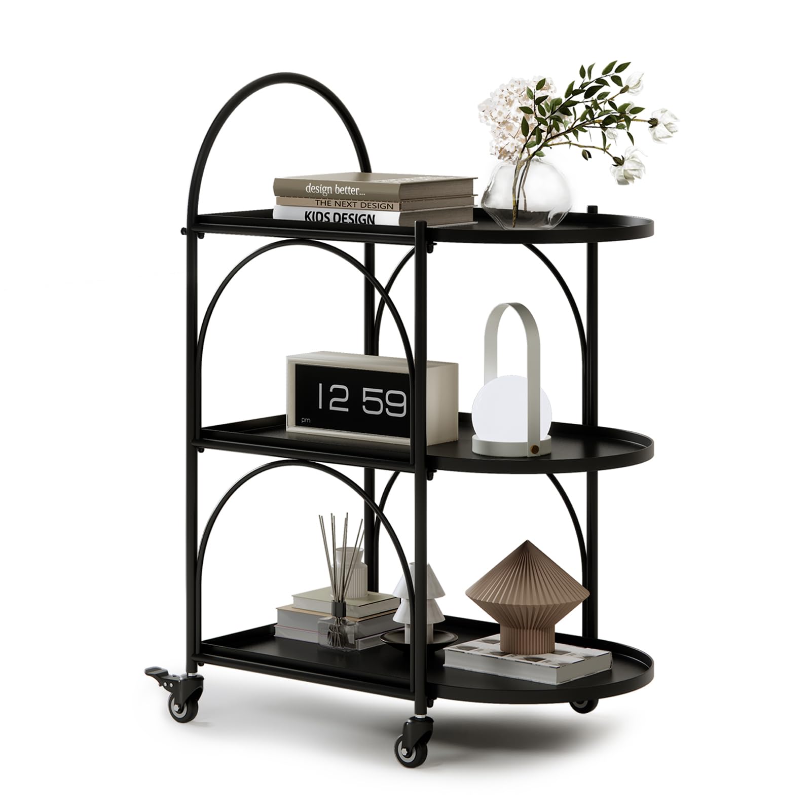 Photo 1 of [PARTIAL SET & HEAVILY DAMAGED] XIV Bar Cart, Metal Serving Cart for Home, Drink Cart, Rolling Beverage Cart with Lockable Wheels, Mobile Rolling Cart for Kitchen and Living Room (White)