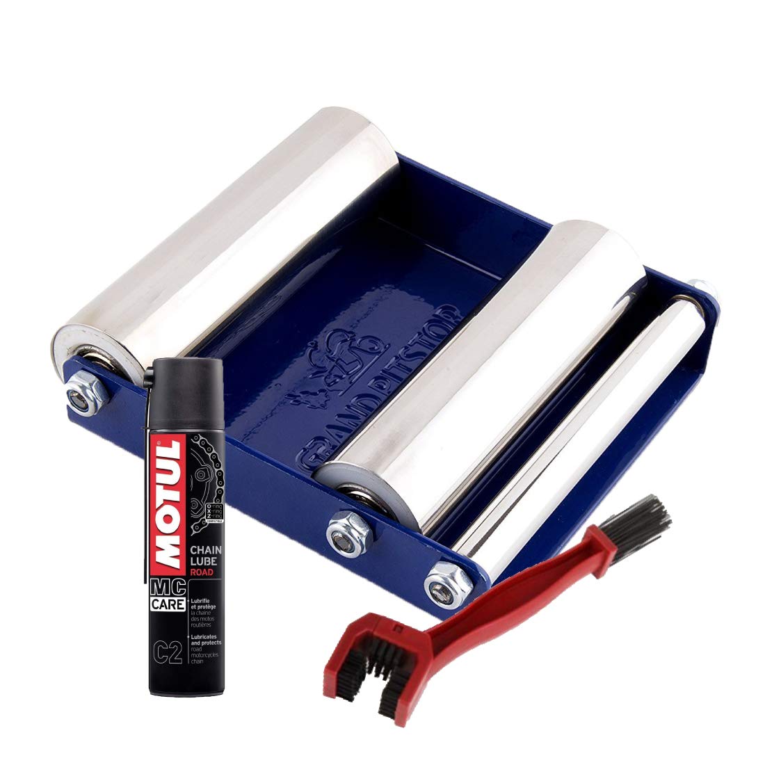 Motul C2 Chain Lube (400 ml) with Grand Pitstop Paddock Stand Groller Small and Bike Chain Cleaning Brush Red-image-13