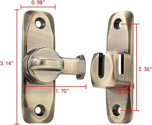Miniatura 9 de INIRET Pestillos de puerta de granero, cerradura de puerta de 90180 grados, cierre de cerradura de puerta de ángulo recto de aleación de zinc,