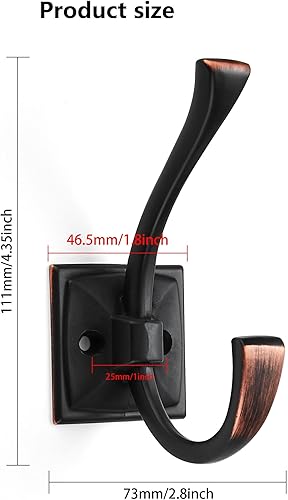 Miniatura 2 de CABDM Paquete de 2 ganchos decorativos resistentes para colgar batas, ganchos de bronce aceitado doble para colgar abrigos, montados en la pared con