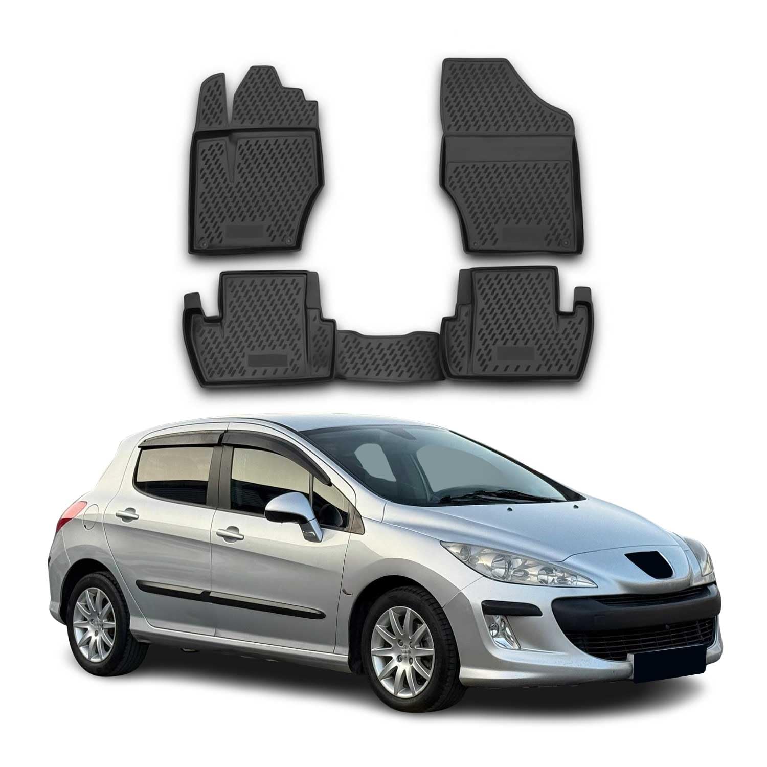 OMAC Alfombrillas de Goma Alfombrillas Compatibles con Peugeot 308 mk1 2007-2013 TPE Alfombrillas de Coche Negro 4tlg