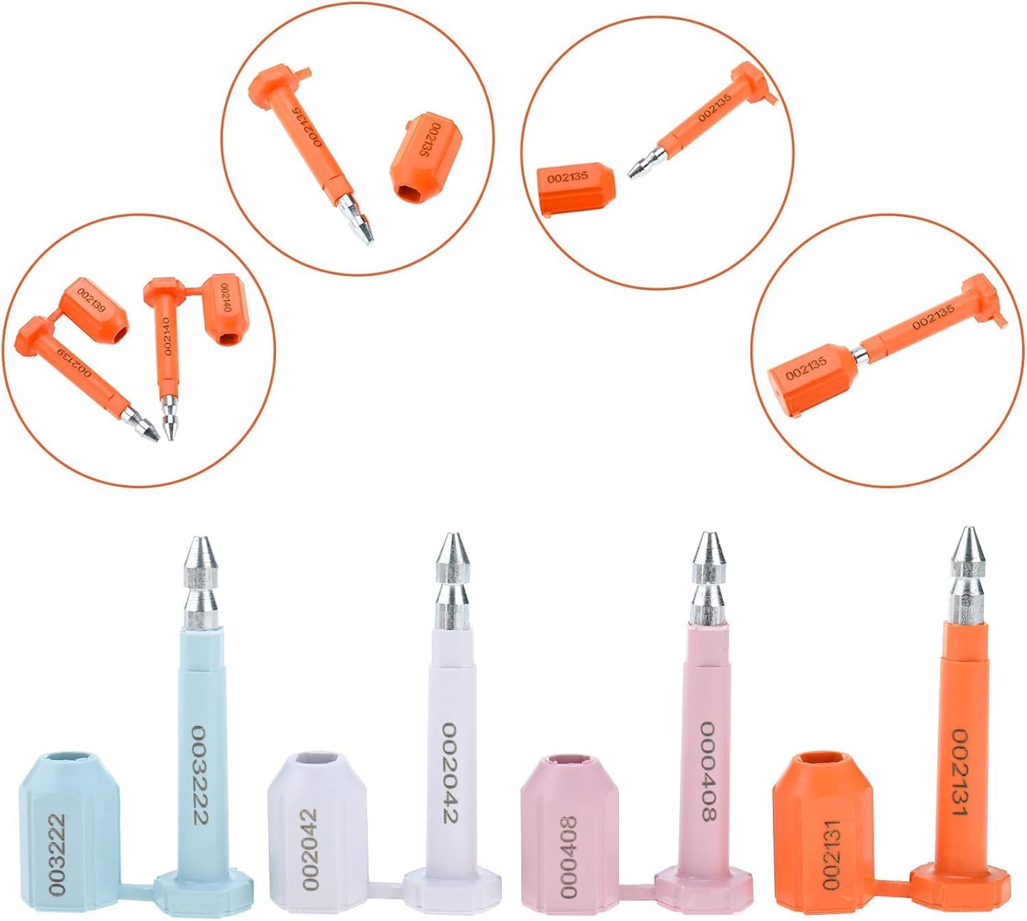 Amarine Made Bolt Seals (100PCS) Shipping Seal with Print Progressive Serial Numbering, Disposable One-Time Use Barrier Seals for Cargo Containers, Truck Trailers, Cargo Shipping Containers (Orange)