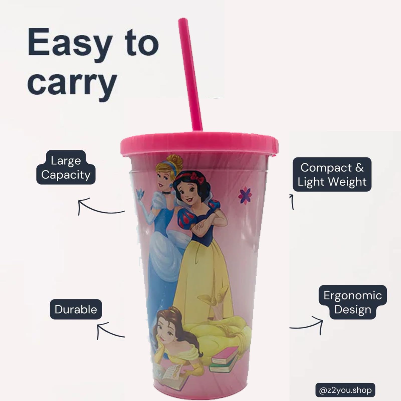 MVL, Pink Tumbler Cup with Straw & Lid - Image 3