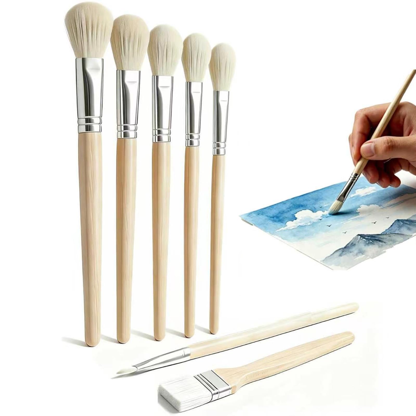 Goat Hair Paint Brush Set for Watercolor, Acrylic, and Oil. Professional Blending Brush and Mop Brush, Designed for Artists' Face, Body, and Detail Work.