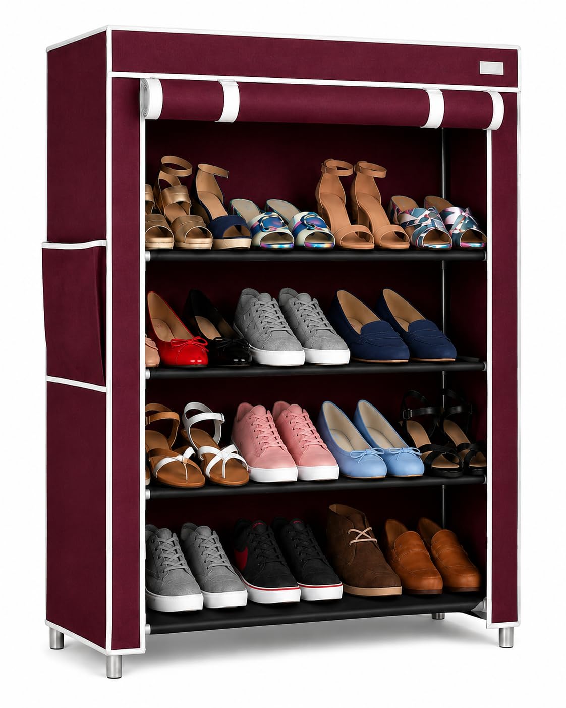 4 Layer Shoe Rack Plastic with Maroon Cover | Multipurpose Plastic Shoe Rack for Home | Space Saving Foldable Shoe Stand | Storage Rack for Home, Bedroom & Entryway-picture-20