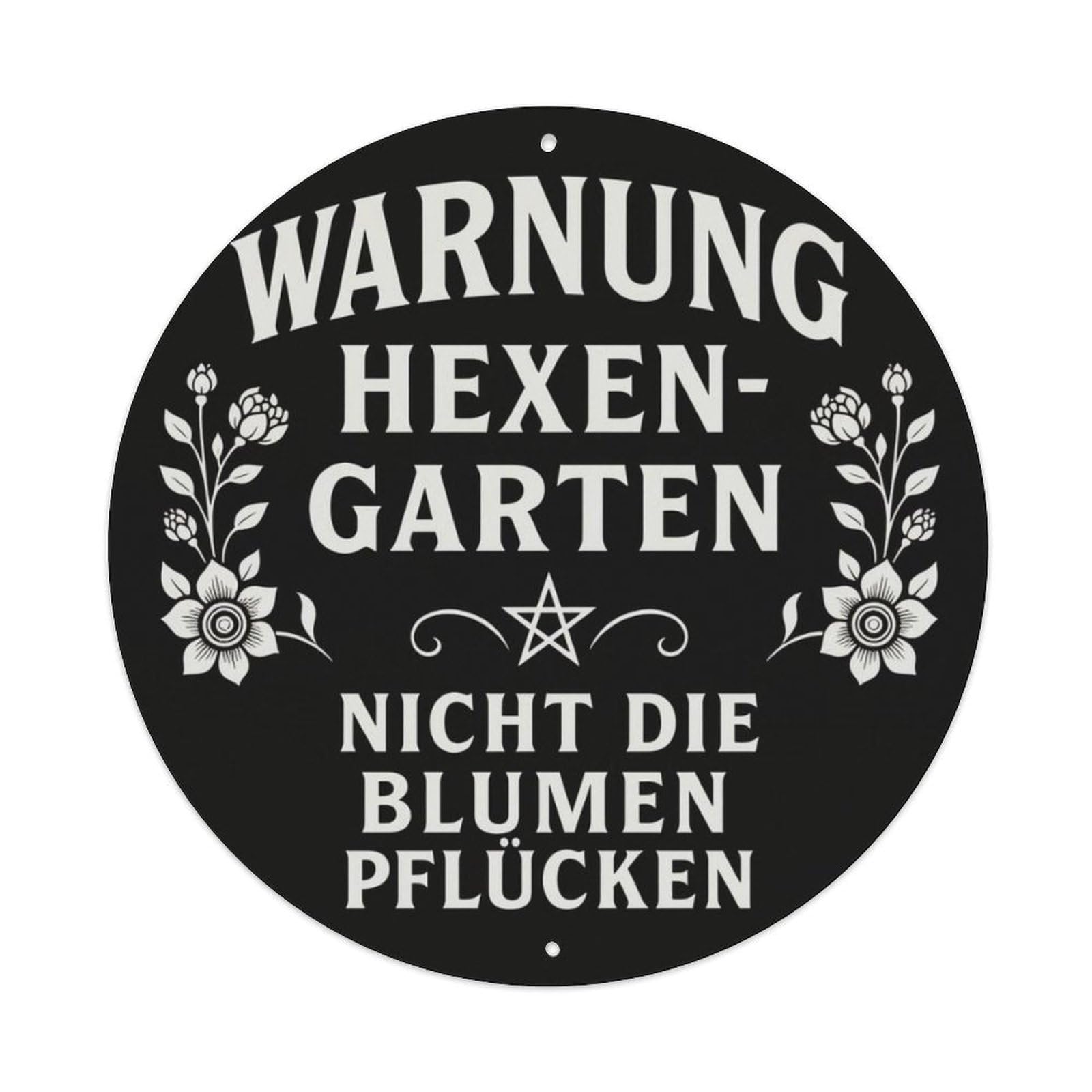 Black Vintage Witch Garden German Warning Round Decor Sign Vintage Aluminium Metal Sign, Retro Wall Decor for Home, Bar, Garage & Farmhouse 20x20cm