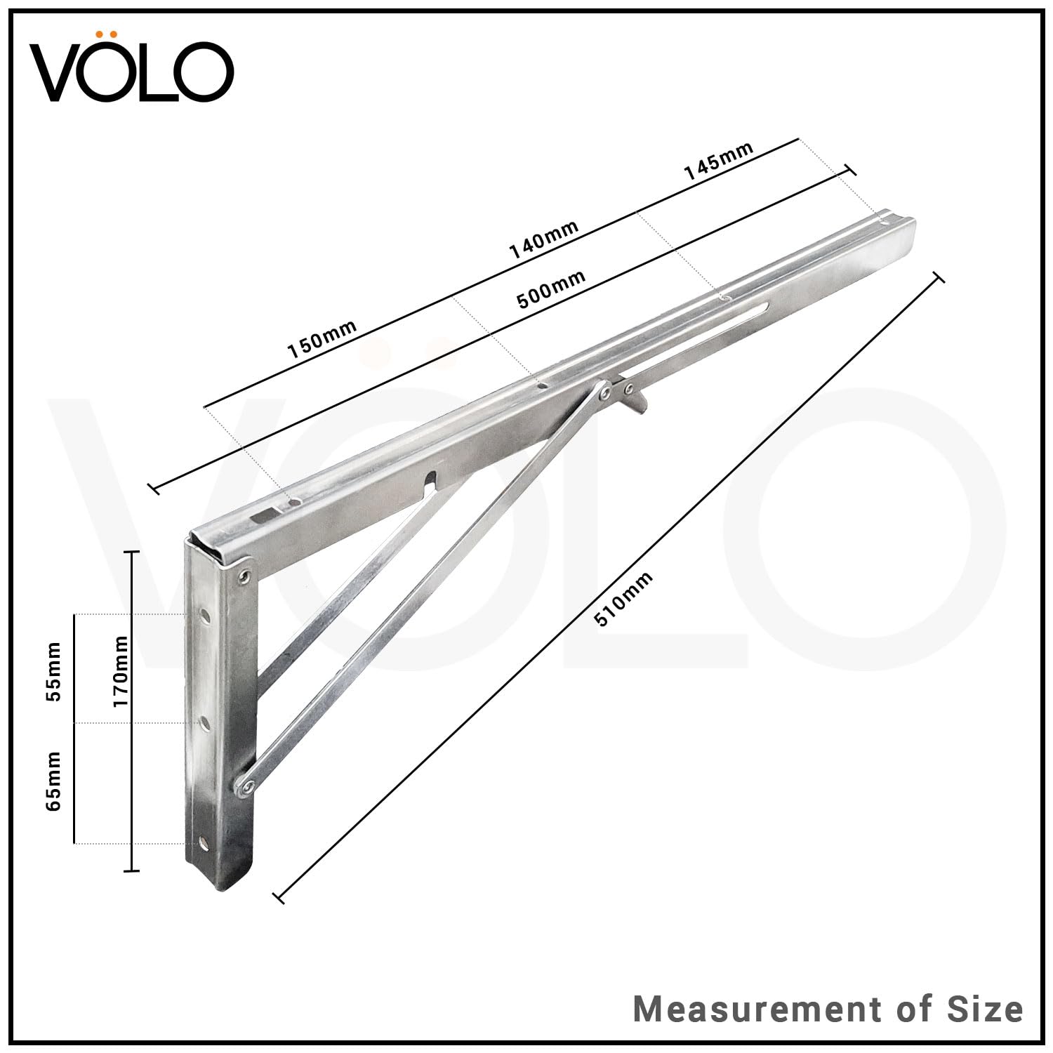 Volo Premium 500mm/ 20" Foldable Stainless Steel Racks, Shelf Bracket, l Bracket, Wall Brackets, wall Angle Bracket, Folding Table Bracket with Fittings for fold Down Steel Table (1 Set) — Amazon image 2