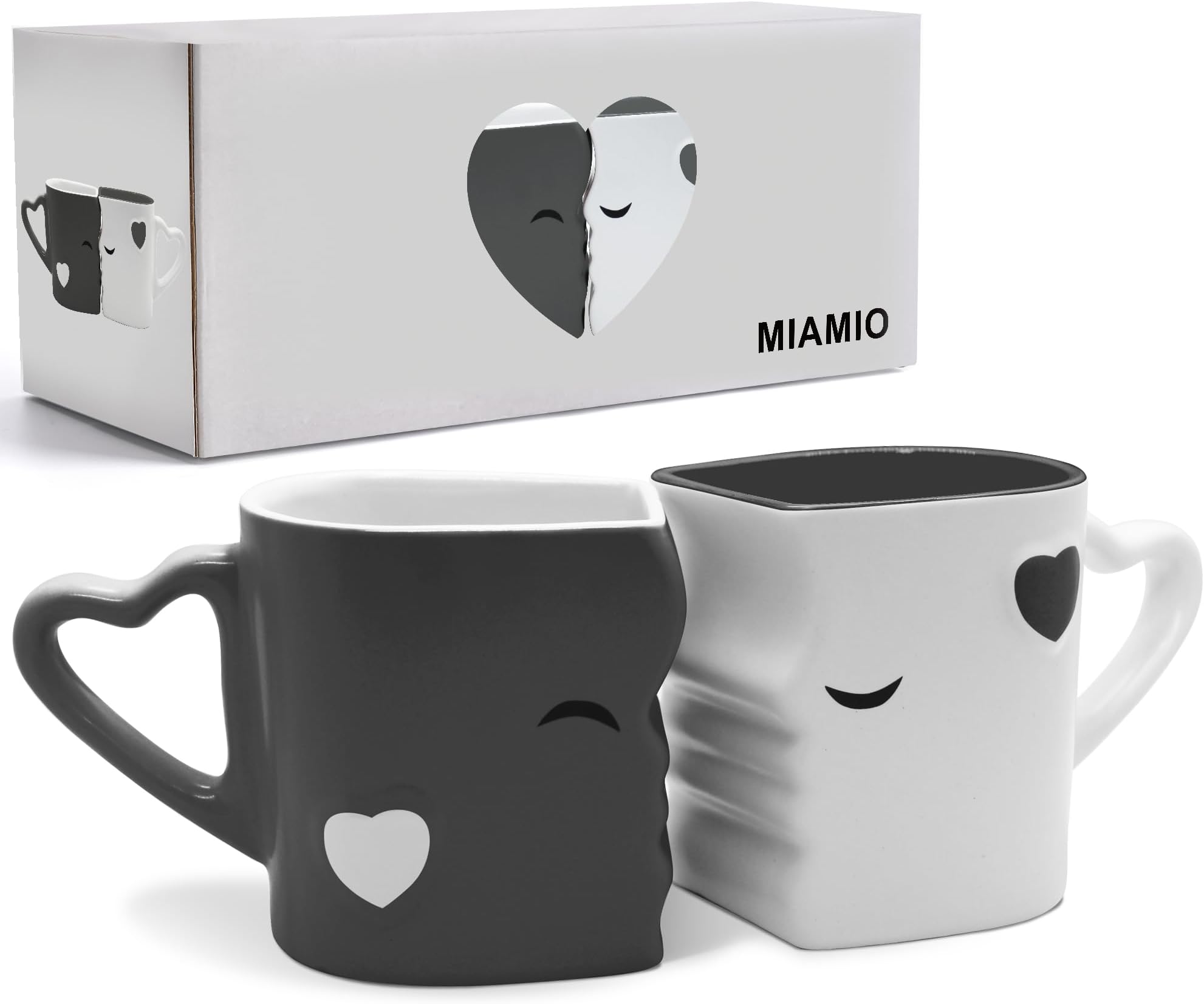 MIAMIO - Coffee Mugs/Kissing Mugs Bridal Pair Gift Set for Weddings/Birthday/Anniversary with Gift Box (Gray)