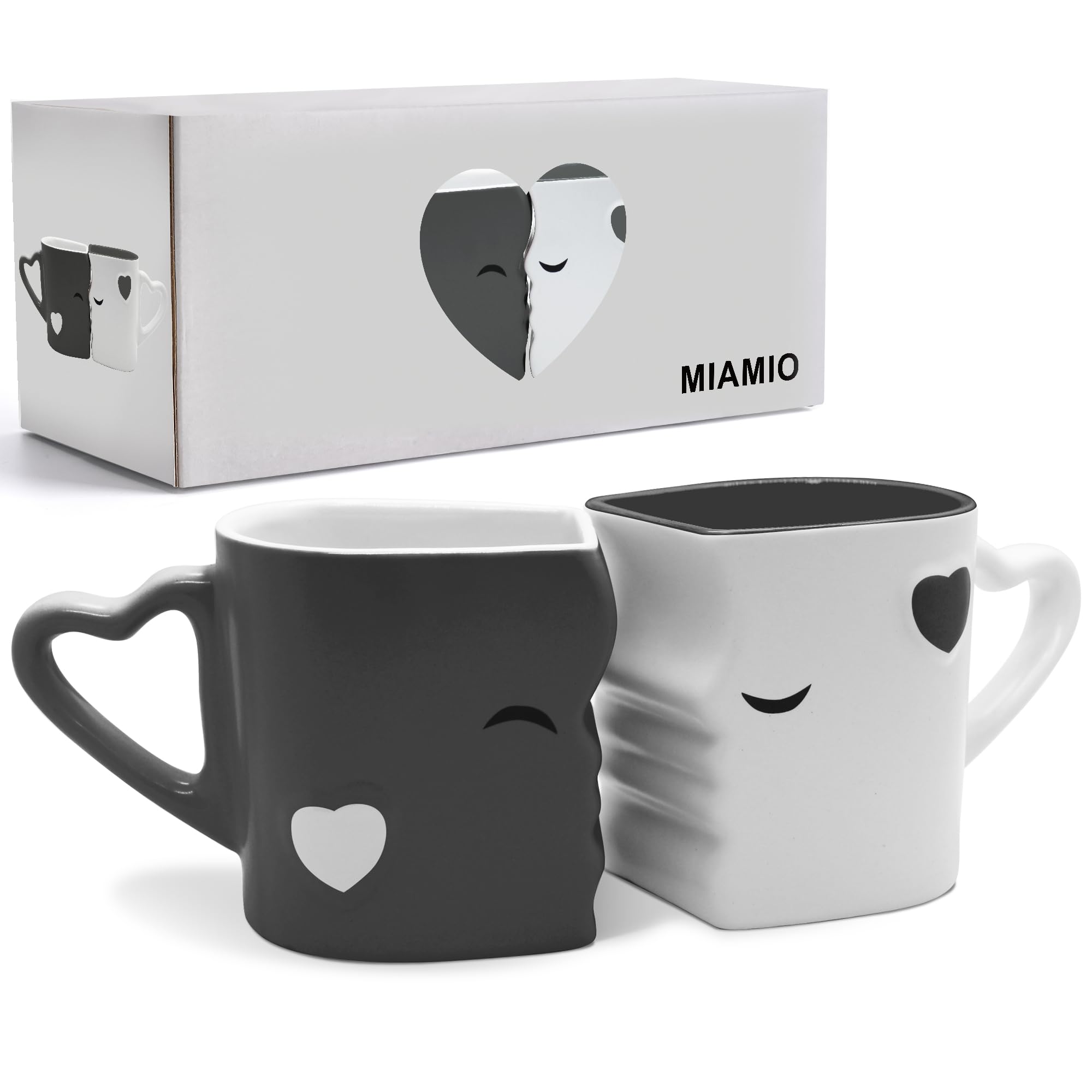 MIAMIO - Coffee Mugs/Kissing Mugs Bridal Pair Gift Set for Weddings/Birthday/Anniversary with Gift Box (Gray)