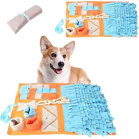 Amazon ノーズワークマット 犬 おもちゃ 犬 玩具 ノーズワーク マット 小型犬 おやつ隠しマット のーずわーくマット 犬 早食い防止 犬 噛むおもちゃ 分離不安 ストレス解消 集中力向上 嗅覚訓練 運動不足 食いすぎる対策 オレンジ 50 70cm Askill 犬用アジリティ