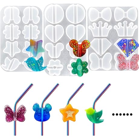 3PCS Straw Topper Molds in Crown, Diamond, Heart, Flower Shapes