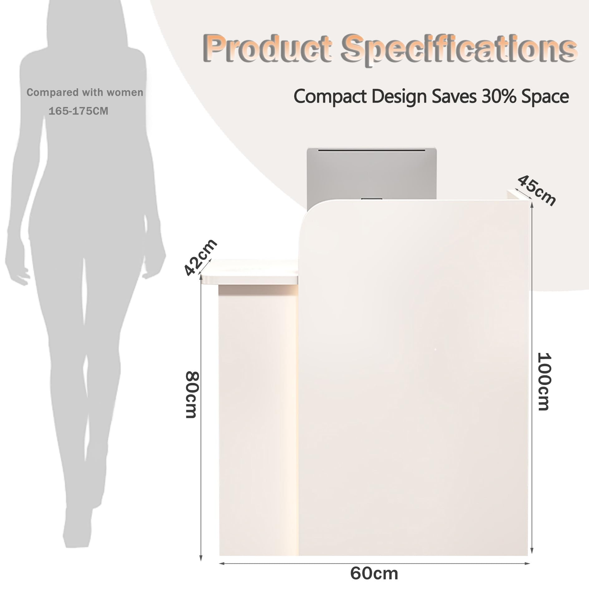 Banco Reception Estetica con Luce e Cassetti, Bancone Cassa Negozio, Bancone Ufficio, Cassette di Ricevimento, per Sale Aziendali, Negozi di Frutta, Reception Alberghiere (White, 60X45X100