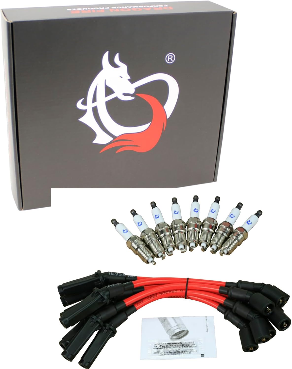 AIP Electronics New Dragon FIRE Performance Power Pack Complete with Iridium Spark Plugs and 13" Spark Plug Wires Compatible with 2014-2021 Cadillac Chevy and GMC 5.3L 6.2L 6.6L V8 OEM Fit Kit-1248