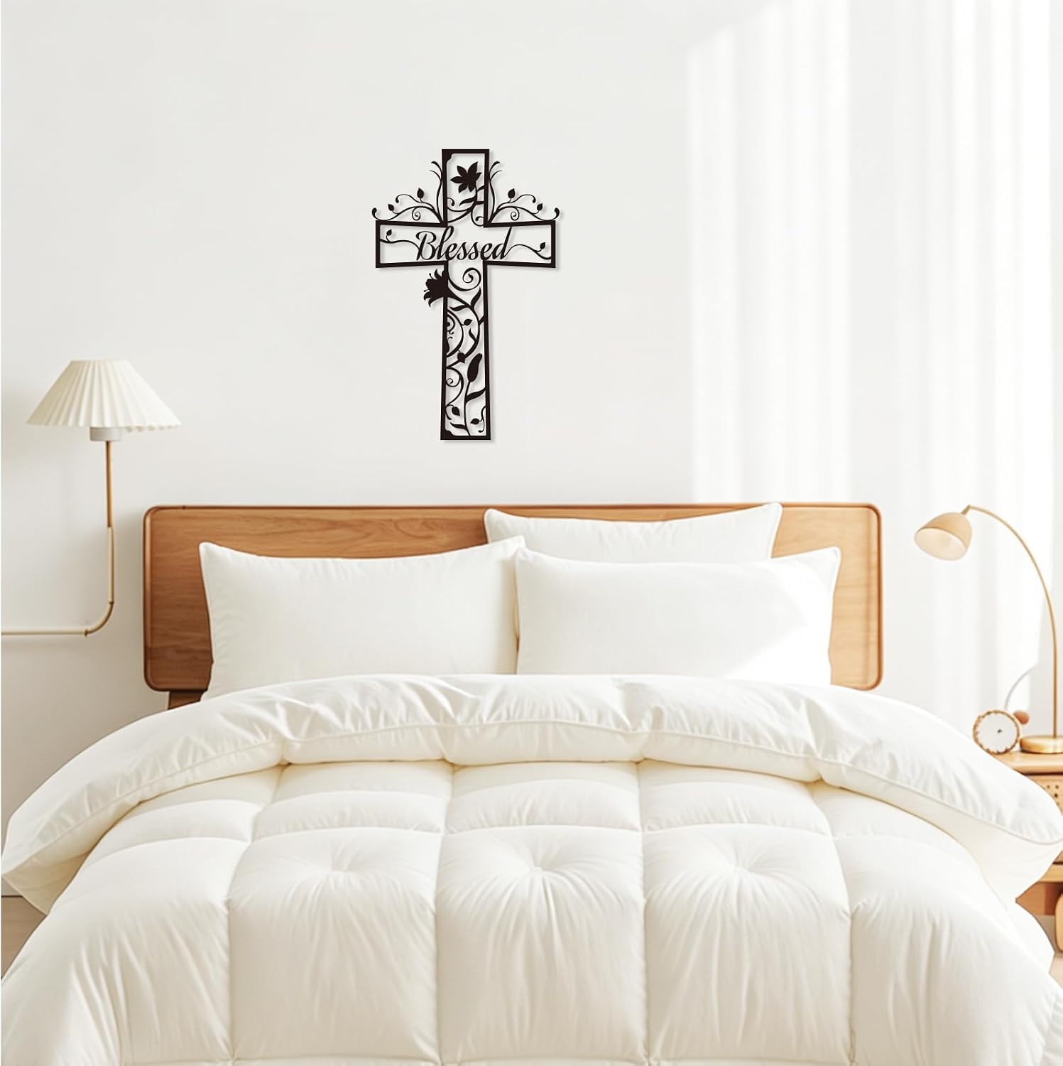 Jasscare Christian Cross Flowers Metal Wall Decor with Blessed