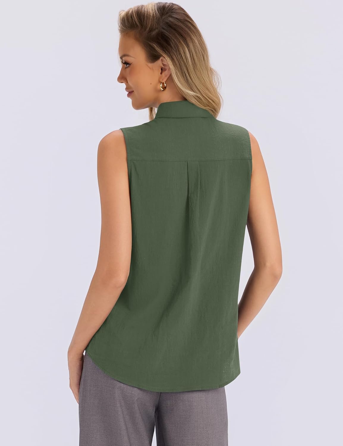 LOMON Women’s Summer Sleeveless Button Down Shirt Office Collared Blouses with Pleated Front Casual Basic Tank Tops - Image 5