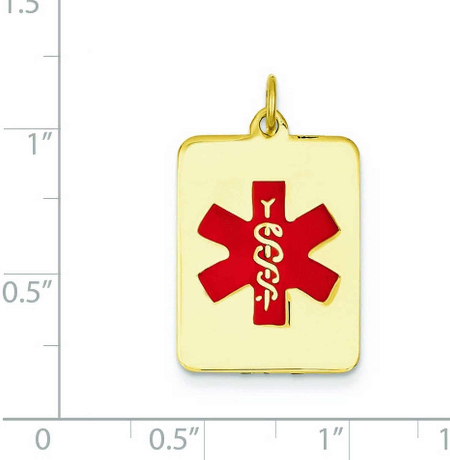 14k Yellow Gold Medical ID Pendant with Red Star of Life and Rod of Asclepius Symbol, Emergency Alert Charm for Men and Women, Health Tag, Unisex Medical Jewelry for Safety and Awareness - Image 2