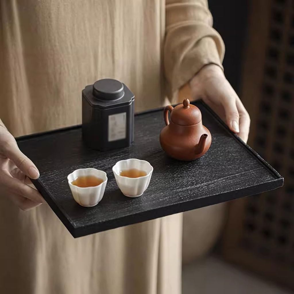 Bandejas Servir Comida Bandeja De Té Cuadrada Negra Madera Maciza Retro, For El Hogar, Mesa Seca For Sala Estar Mesa Cama