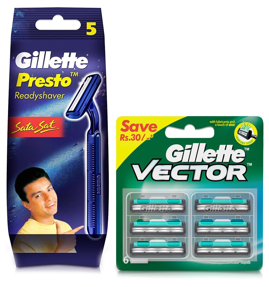 Gillette Vector Plus Manual Shaving Razor Blades (Cartridge) - 6s Pack ...