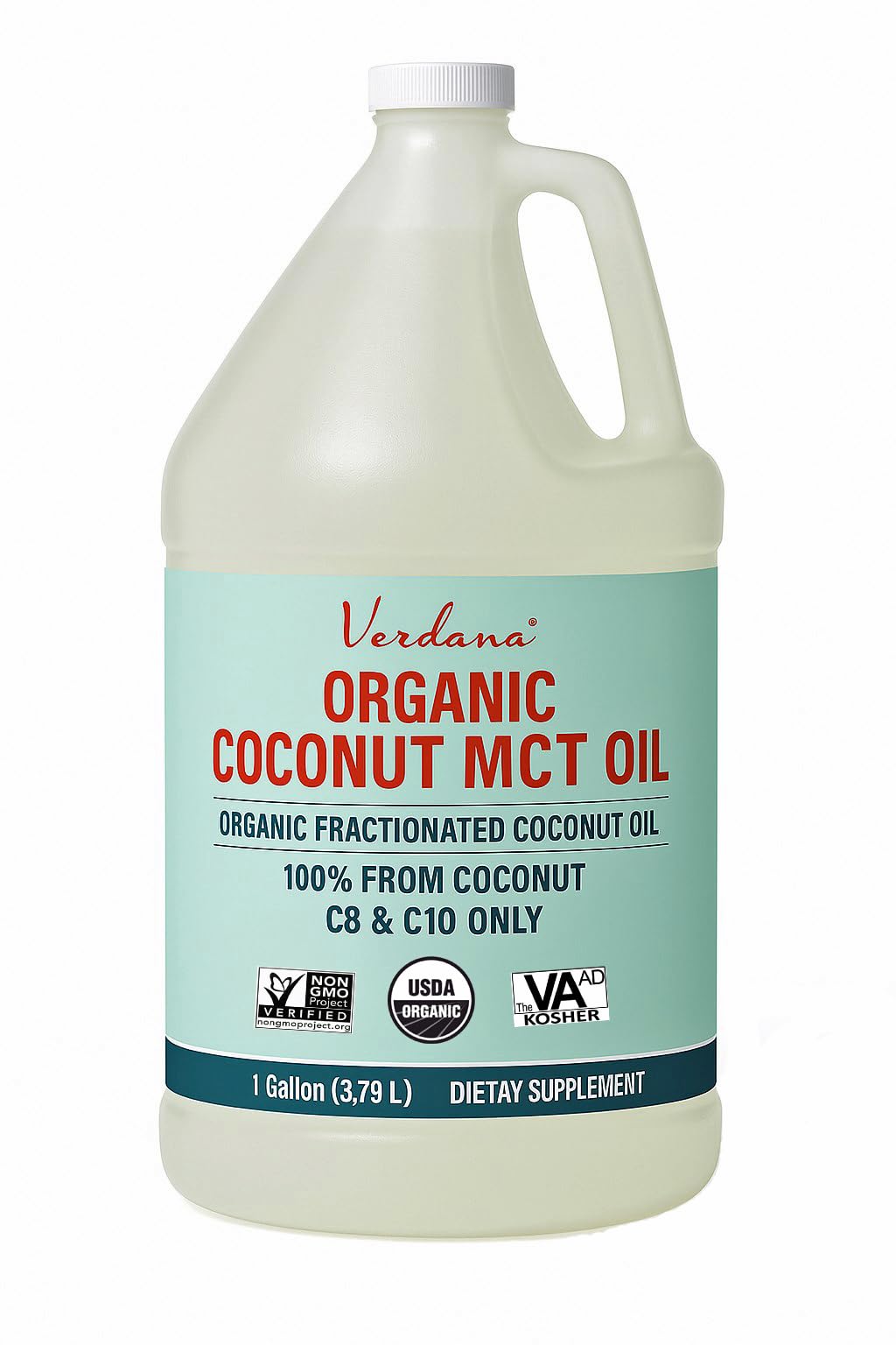 Verdana USDA Certified Organic Coconut MCT Oil –Fractionated Coconut Oil – No Palm Kernel Used – Kosher, Food Grade, Non-GMO – Great for Keto and Paleo Diets – 1Gallon