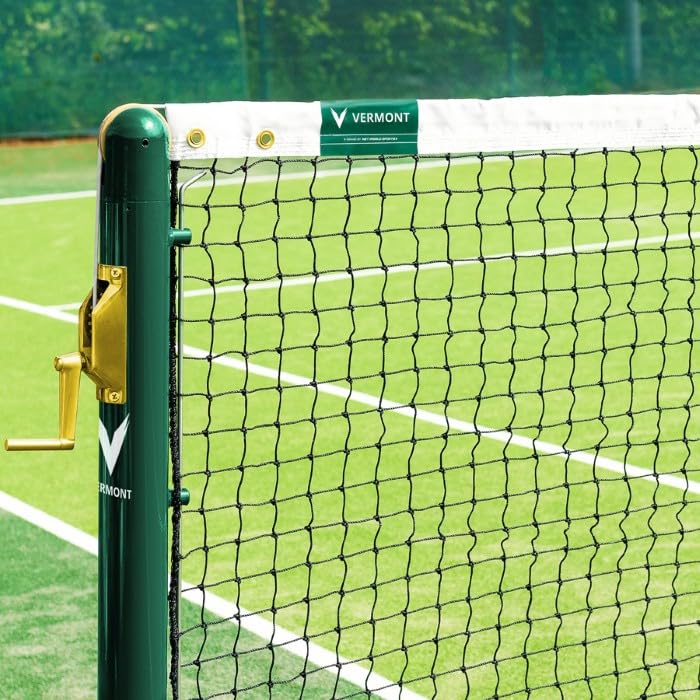 Vermont 42ft Doubles Tennis Net | 2mm Twisted HDPE Netting with Quad-Stitched Vinyl Headband – Rot-Proof & UV-Treated – ITF Regulation Net for Tennis Courts (Loop & Pin) — image 1